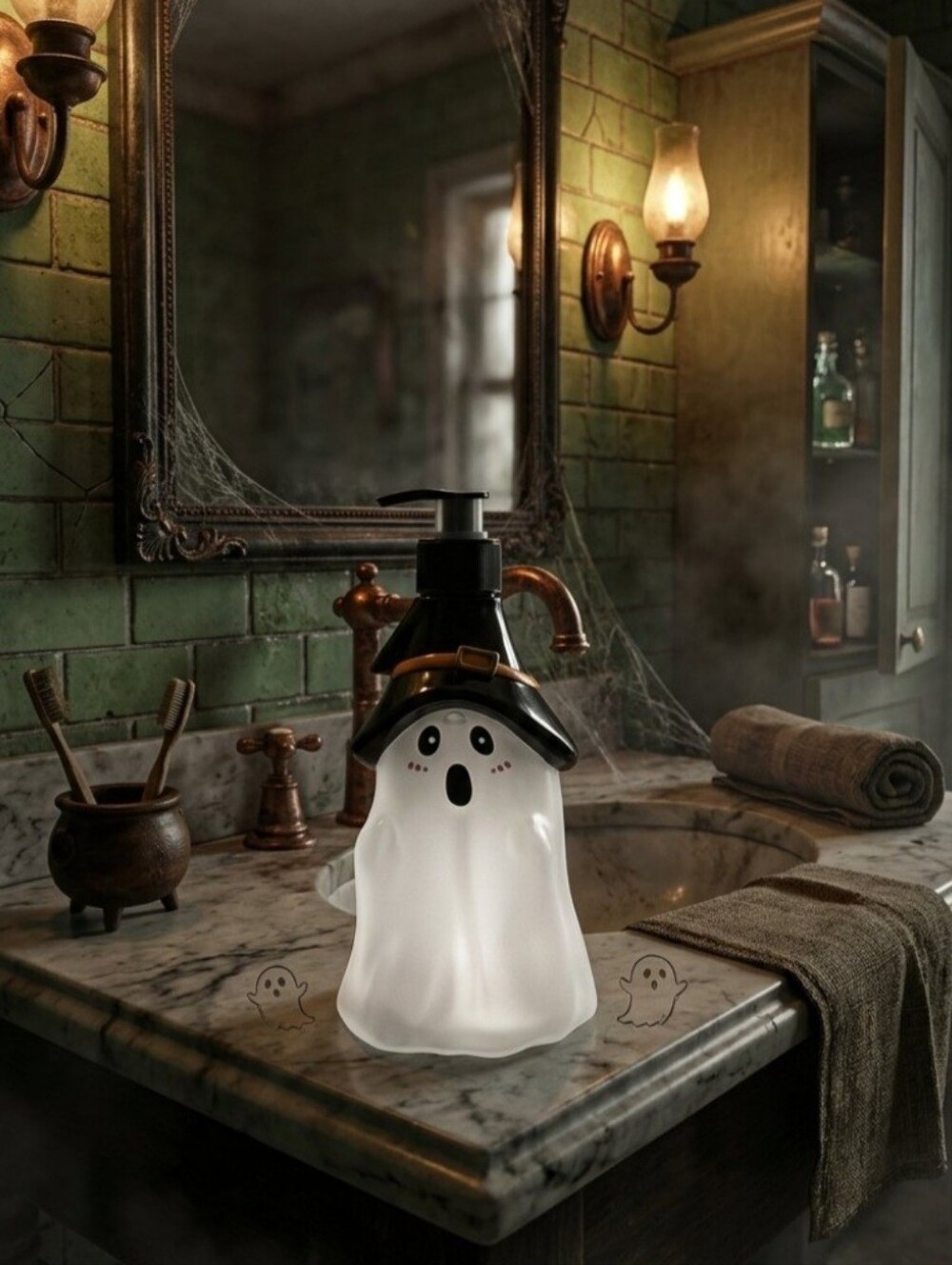 Ghost Hand Soap Dispenser - White Halloween Bath 16.9 Oz